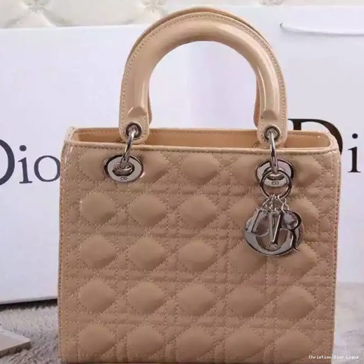 Lady Cannage Patent Bag Dior Apricot Silver Calfskin Medium 0423 Luxury